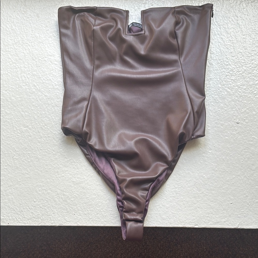 Chic Brown Faux Leather Bodysuit